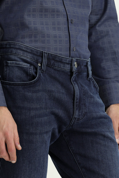 Dark Blue Regular Fit Standard Cut Lycra Denim Jeans