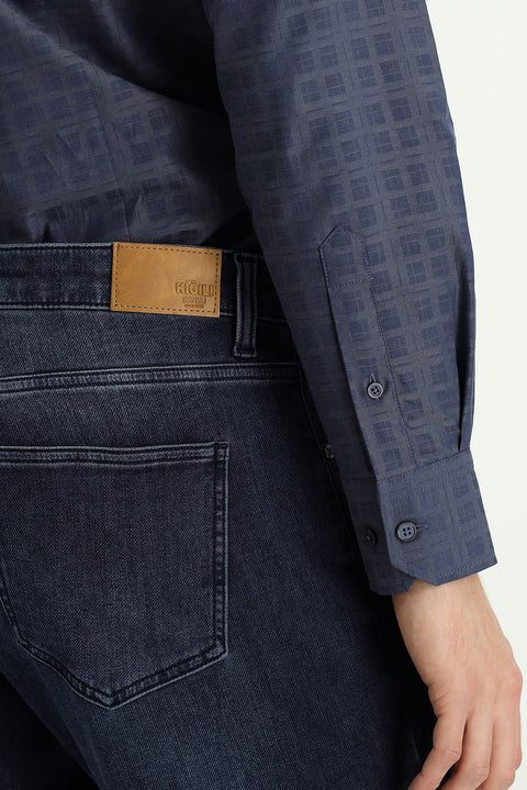 Dark Blue Regular Fit Standard Cut Lycra Denim Jeans