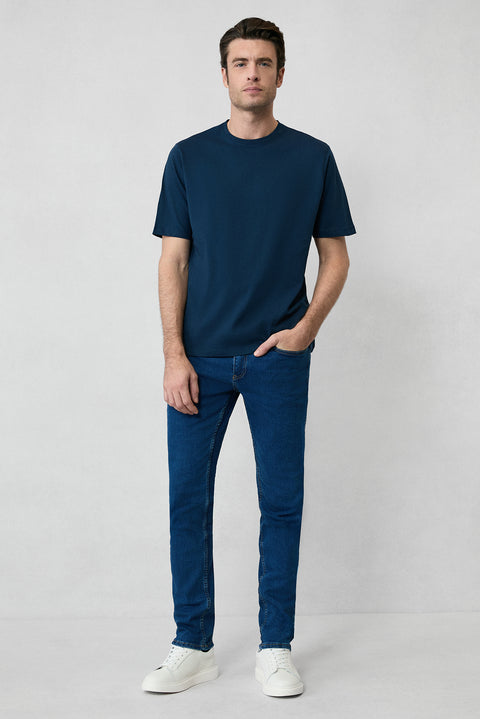 Indigo Regular Fit Standard Cut Cotton Lycra Flexible 4-Season Denim Pants