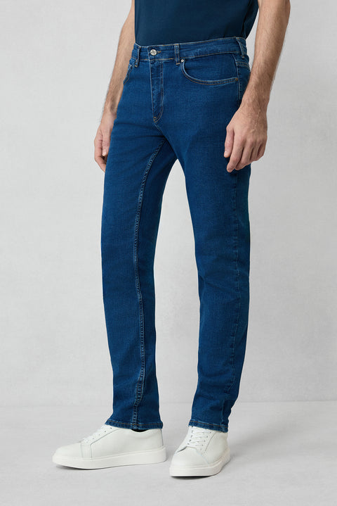 Indigo Regular Fit Standard Cut Cotton Lycra Flexible 4-Season Denim Pants