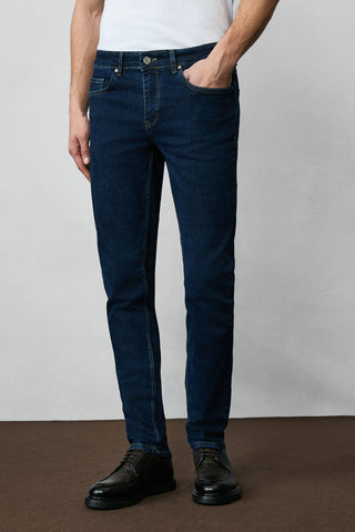  Koyu İndigo Regular Fit Standart Kesim Pamuklu Likralı Esnek 4 Mevsim Denim Pantolon