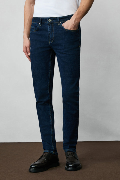 Dark Indigo Regular Fit Standard Cut Cotton Lycra Stretch 4 Seasons Denim Jeans