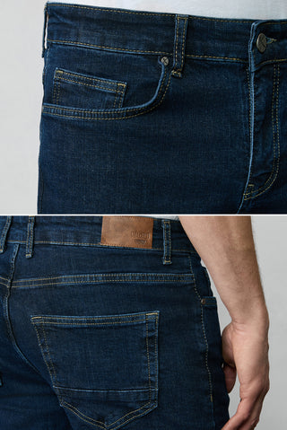  Koyu İndigo Slim Fit Dar Kesim Pamuklu Likralı Esnek 4 Mevsim Denim Pantolon