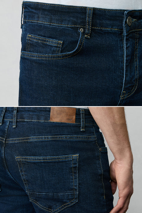 Dark Indigo Regular Fit Standard Cut Cotton Lycra Stretch 4 Seasons Denim Jeans