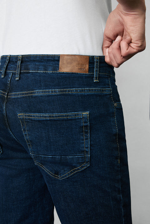 Dark Indigo Slim Fit Narrow Cut Cotton Lycra Flexible 4 Season Denim Jeans