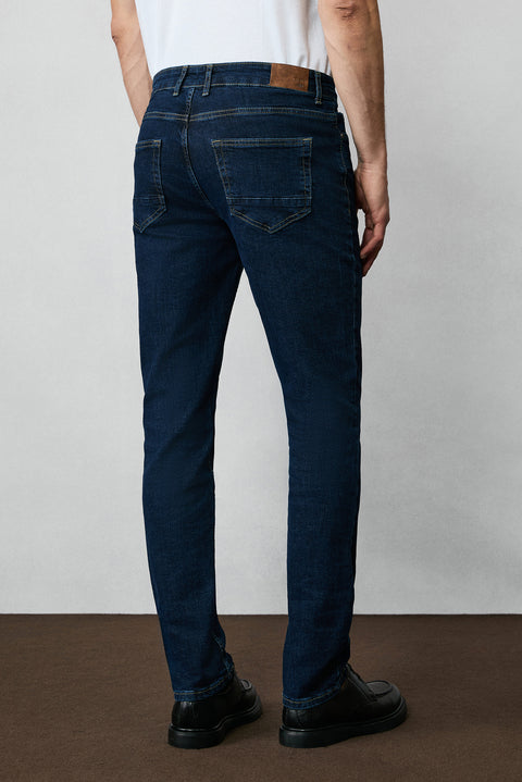 Dark Indigo Slim Fit Narrow Cut Cotton Lycra Flexible 4 Season Denim Jeans