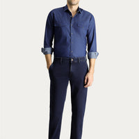 Dark Navy Regular Fit Standard Cut Lycra Denim Trousers