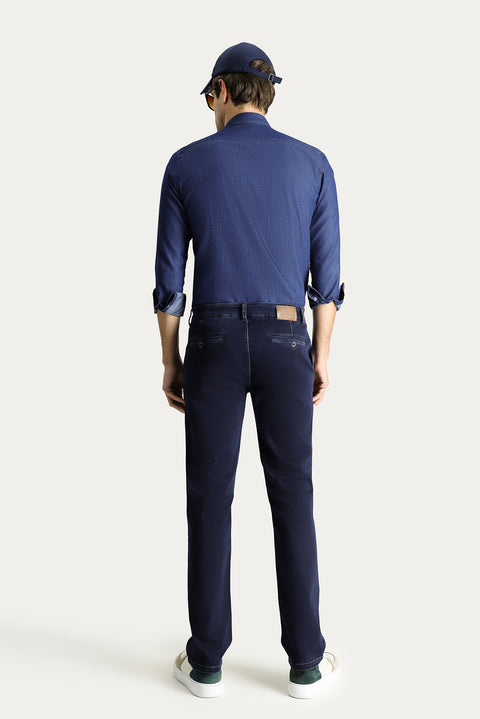Dark Navy Regular Fit Standard Cut Lycra Denim Trousers