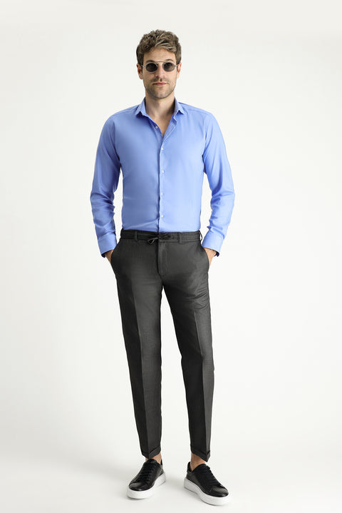 Marengo 7 Drop Slim Fit Classic Fabric Trousers with Elastic Waistband and Drawstring