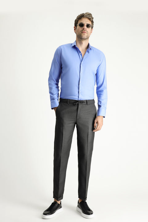 Marengo 7 Drop Slim Fit Classic Fabric Trousers with Elastic Waistband and Drawstring