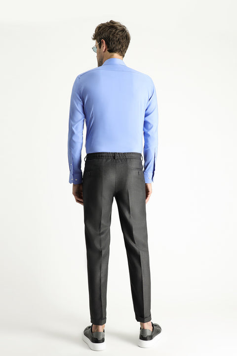 Marengo 7 Drop Slim Fit Classic Fabric Trousers with Elastic Waistband and Drawstring