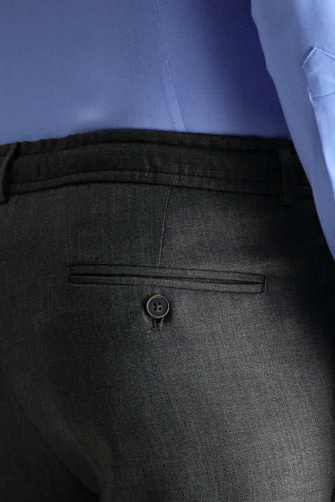 Marengo 7 Drop Slim Fit Classic Fabric Trousers with Elastic Waistband and Drawstring