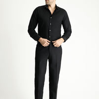 Black 7 Drop Super Slim Fit Extra Narrow Cut Lycra Elastic Waist Drawstring Classic Fabric Trousers