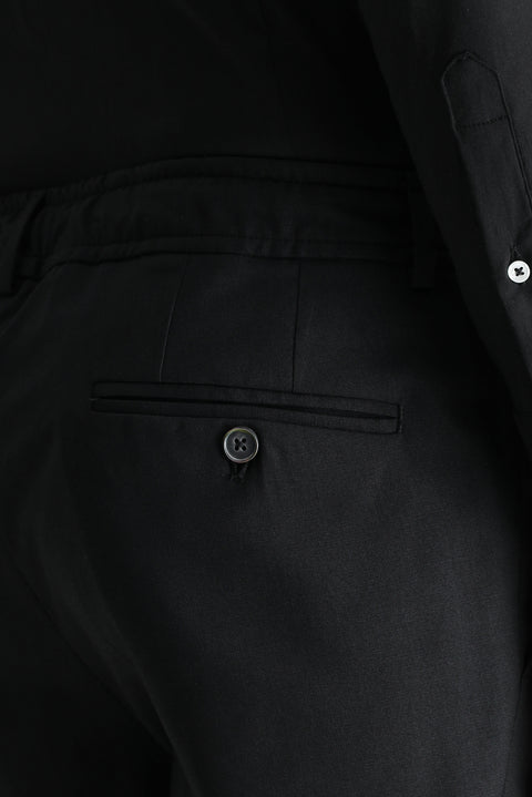 Black 7 Drop Super Slim Fit Extra Narrow Cut Lycra Elastic Waist Drawstring Classic Fabric Trousers