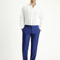 Navy Blue 7 Drop Slim Fit Narrow Cut Patterned Lycra Classic Fabric Trousers