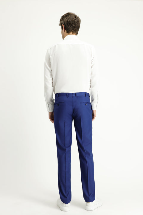 Navy Blue 7 Drop Slim Fit Narrow Cut Patterned Lycra Classic Fabric Trousers