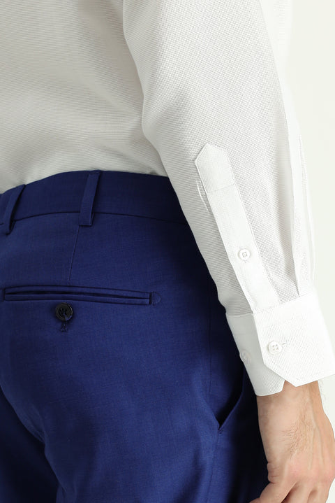 Navy Blue 7 Drop Slim Fit Narrow Cut Patterned Lycra Classic Fabric Trousers