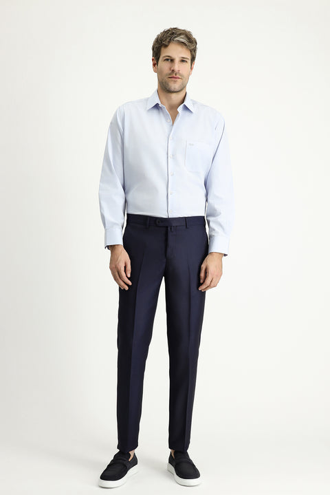 Dark Navy 7 Drop Super Slim Fit Extra Narrow Cut Patterned Lycra Classic Fabric Trousers