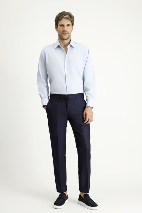 Dark Navy 7 Drop Super Slim Fit Extra Narrow Cut Patterned Lycra Classic Fabric Trousers