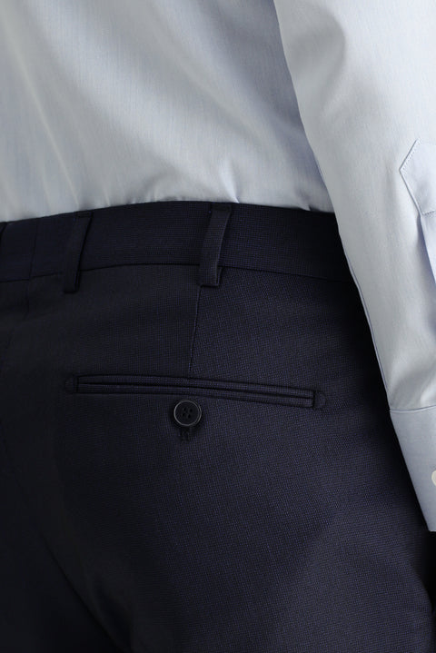 Dark Navy 7 Drop Super Slim Fit Extra Narrow Cut Patterned Lycra Classic Fabric Trousers