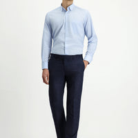 Dark Navy 7 Drop Slim Fit Narrow Cut Patterned Lycra Classic Fabric Trousers