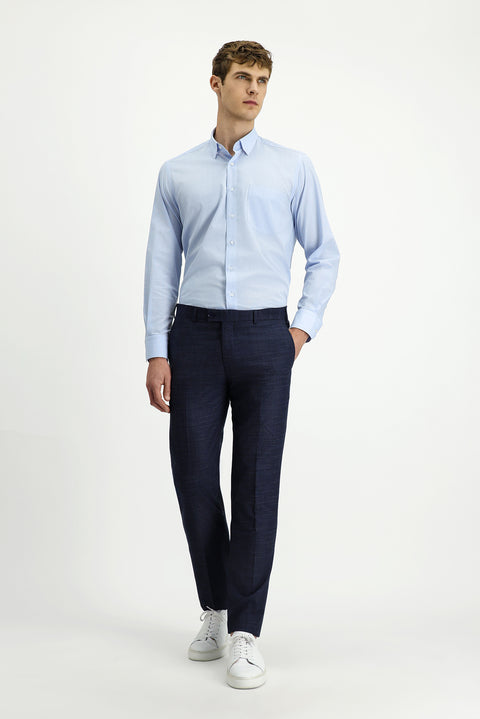 Dark Navy 7 Drop Slim Fit Narrow Cut Patterned Lycra Classic Fabric Trousers