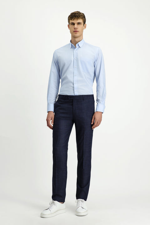 Dark Navy 7 Drop Slim Fit Narrow Cut Patterned Lycra Classic Fabric Trousers