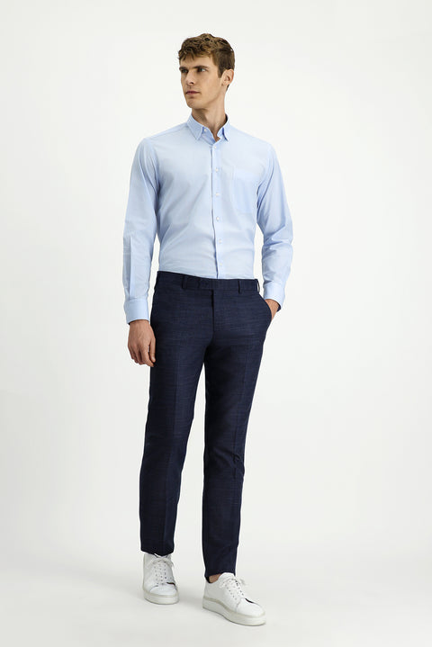 Dark Navy 7 Drop Slim Fit Narrow Cut Patterned Lycra Classic Fabric Trousers