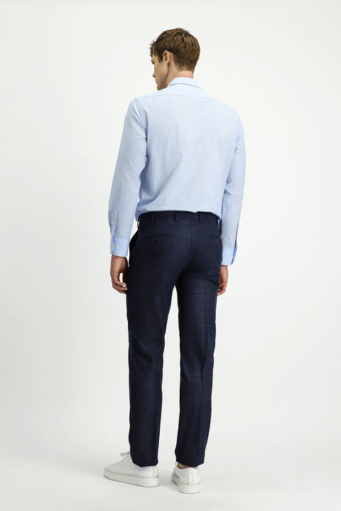 Dark Navy 7 Drop Slim Fit Narrow Cut Patterned Lycra Classic Fabric Trousers