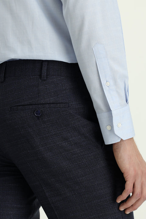 Dark Navy 7 Drop Slim Fit Narrow Cut Patterned Lycra Classic Fabric Trousers
