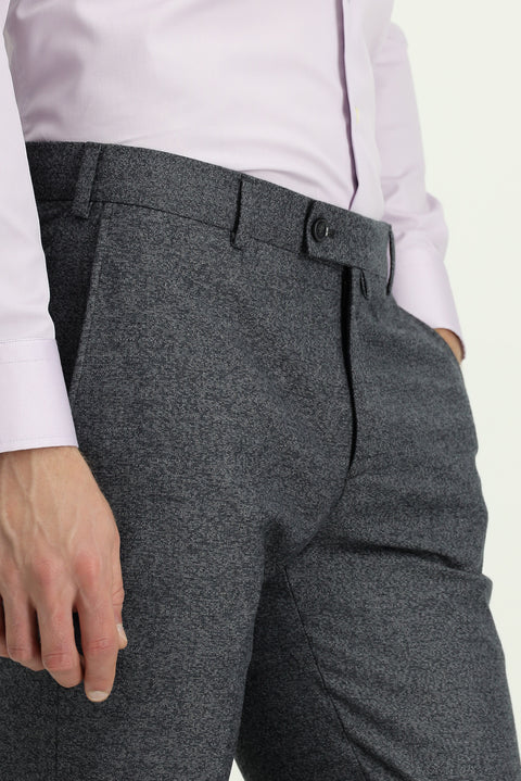 Medium Gray 7 Drop Slim Fit Narrow Cut Patterned Lycra Classic Fabric Trousers