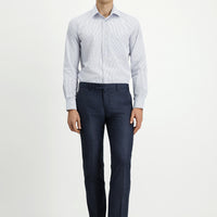 Orta Lacivert 7 Drop Slim Fit Dar Kesim Desenli Likralı Klasik Kumaş Pantolon