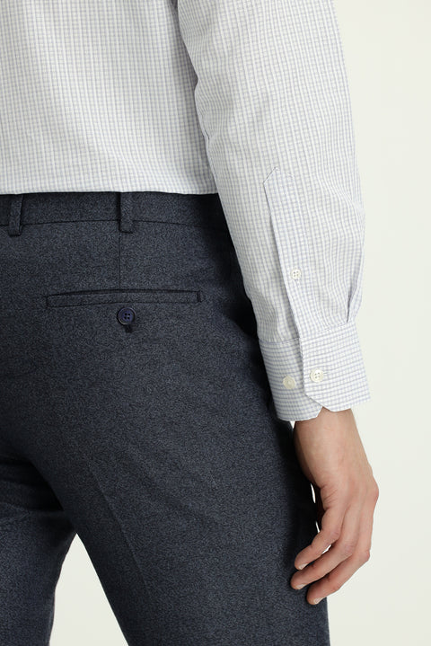 Orta Lacivert 7 Drop Slim Fit Dar Kesim Desenli Likralı Klasik Kumaş Pantolon