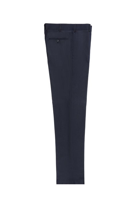 Dark Navy 6 Drop Regular Fit Standard Cut Lycra Patterned Classic Fabric Trousers