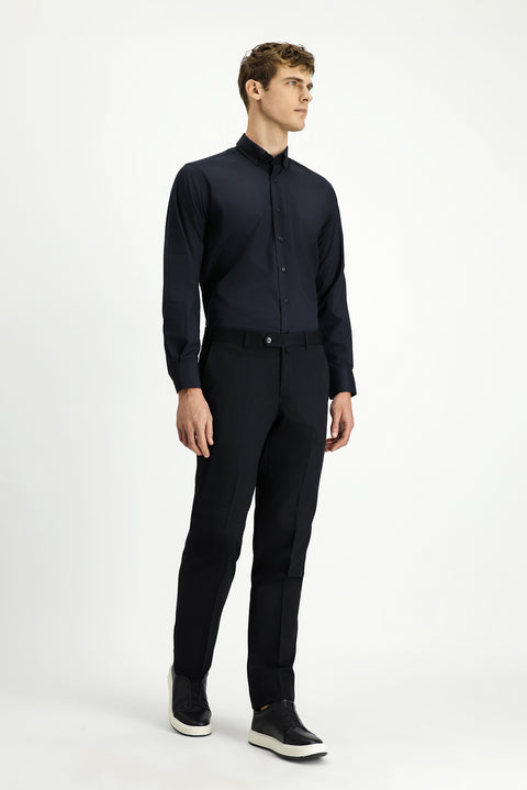 Black 6 Drop Regular Fit Standard Cut Classic Fabric Trousers