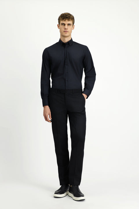 Black 6 Drop Regular Fit Standard Cut Classic Fabric Trousers