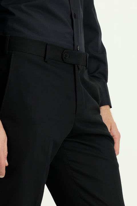 Black 6 Drop Regular Fit Standard Cut Classic Fabric Trousers