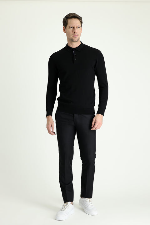 Dark Black 4 Drop Relaxed Fit Classic Fabric Trousers