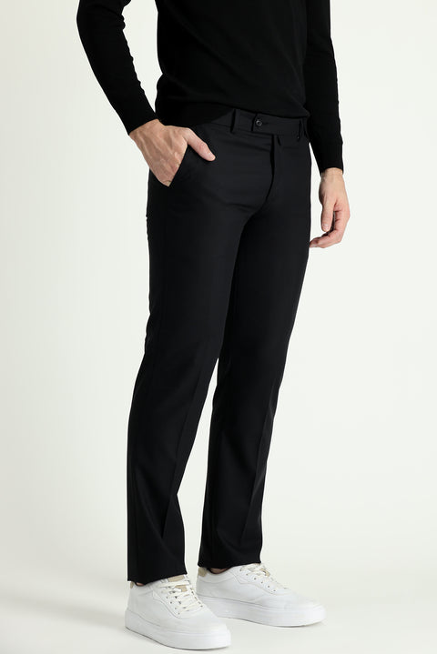 Dark Black 6 Drop Regular Fit Standard Cut Classic Fabric Trousers