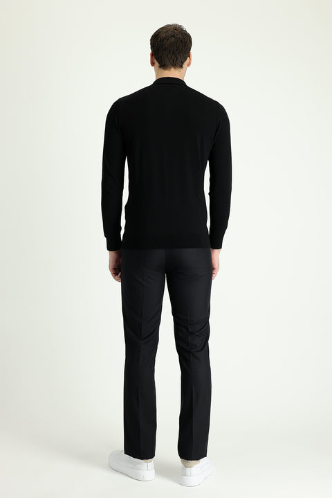 Dark Black 6 Drop Regular Fit Standard Cut Classic Fabric Trousers