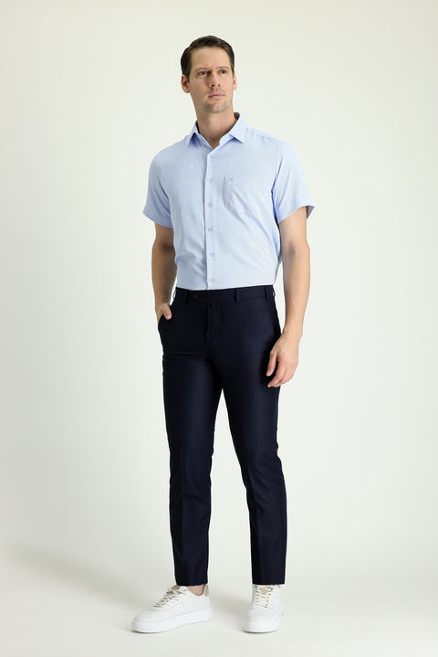 Dark Navy 6 Drop Regular Fit Standard Cut Classic Fabric Trousers