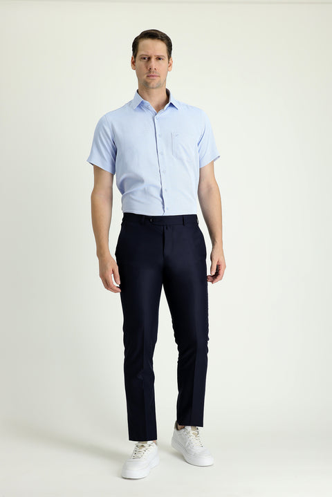 Dark Navy 6 Drop Regular Fit Standard Cut Classic Fabric Trousers