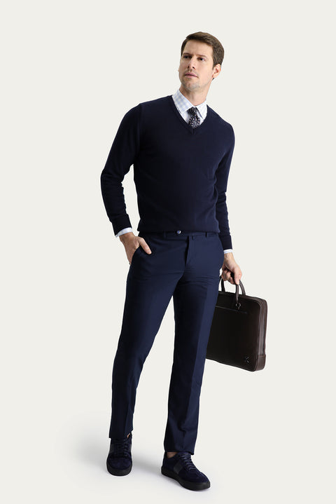 Koyu Lacivert 7 Drop Slim Fit Dar Kesim Klasik Kumaş Pantolon