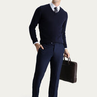 Dark Navy 6 Drop Regular Fit Standard Cut Classic Fabric Trousers