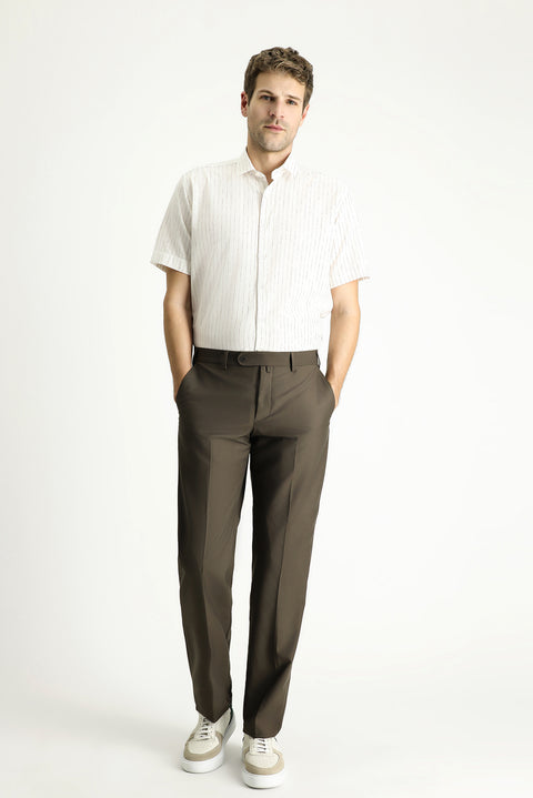 Light Brown 6 Drop Regular Fit Standard Cut Classic Fabric Trousers