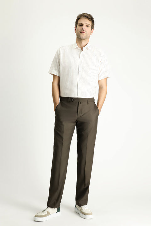 Light Brown 6 Drop Regular Fit Standard Cut Classic Fabric Trousers