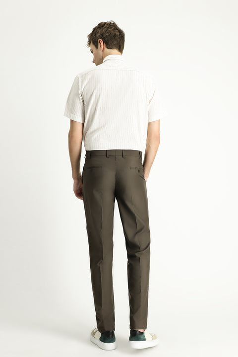 Light Brown 6 Drop Regular Fit Standard Cut Classic Fabric Trousers