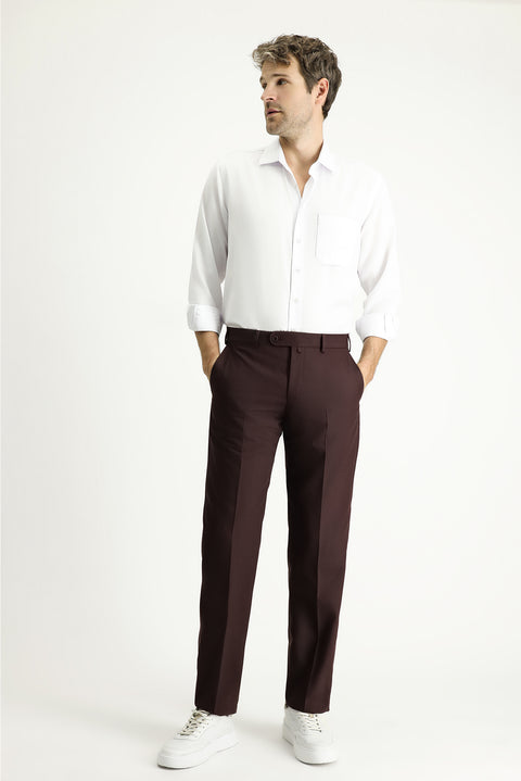 Koyu Bordo 6 Drop Regular Fit Standart Kesim Klasik Kumaş Pantolon