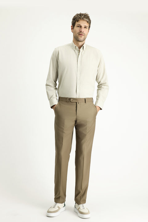 Dark Mink 6 Drop Regular Fit Classic Fabric Trousers