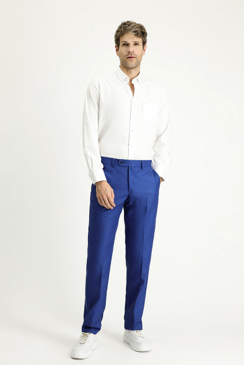 Dark Blue 6 Drop Regular Fit Standard Cut Lycra Classic Fabric Trousers